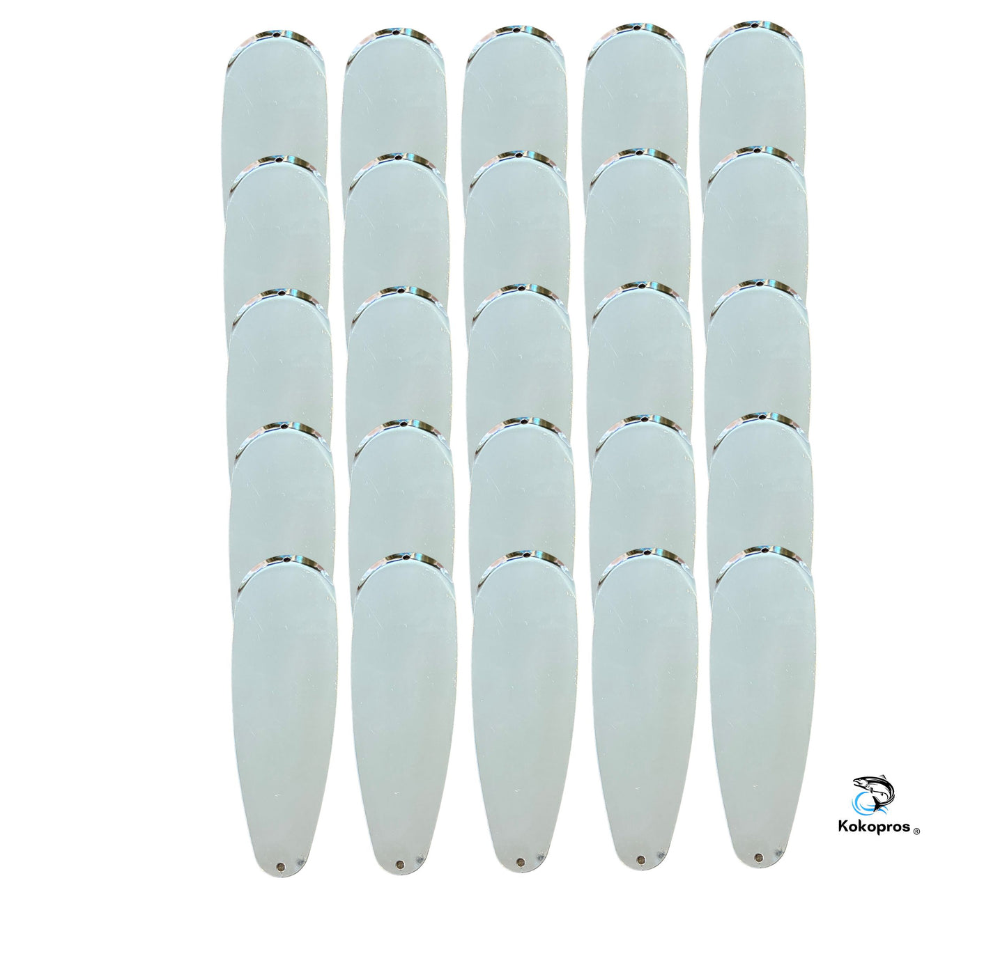 KOKOPROS® - Teardrop Blank Flashers - Silver 7" Inch- 25PK