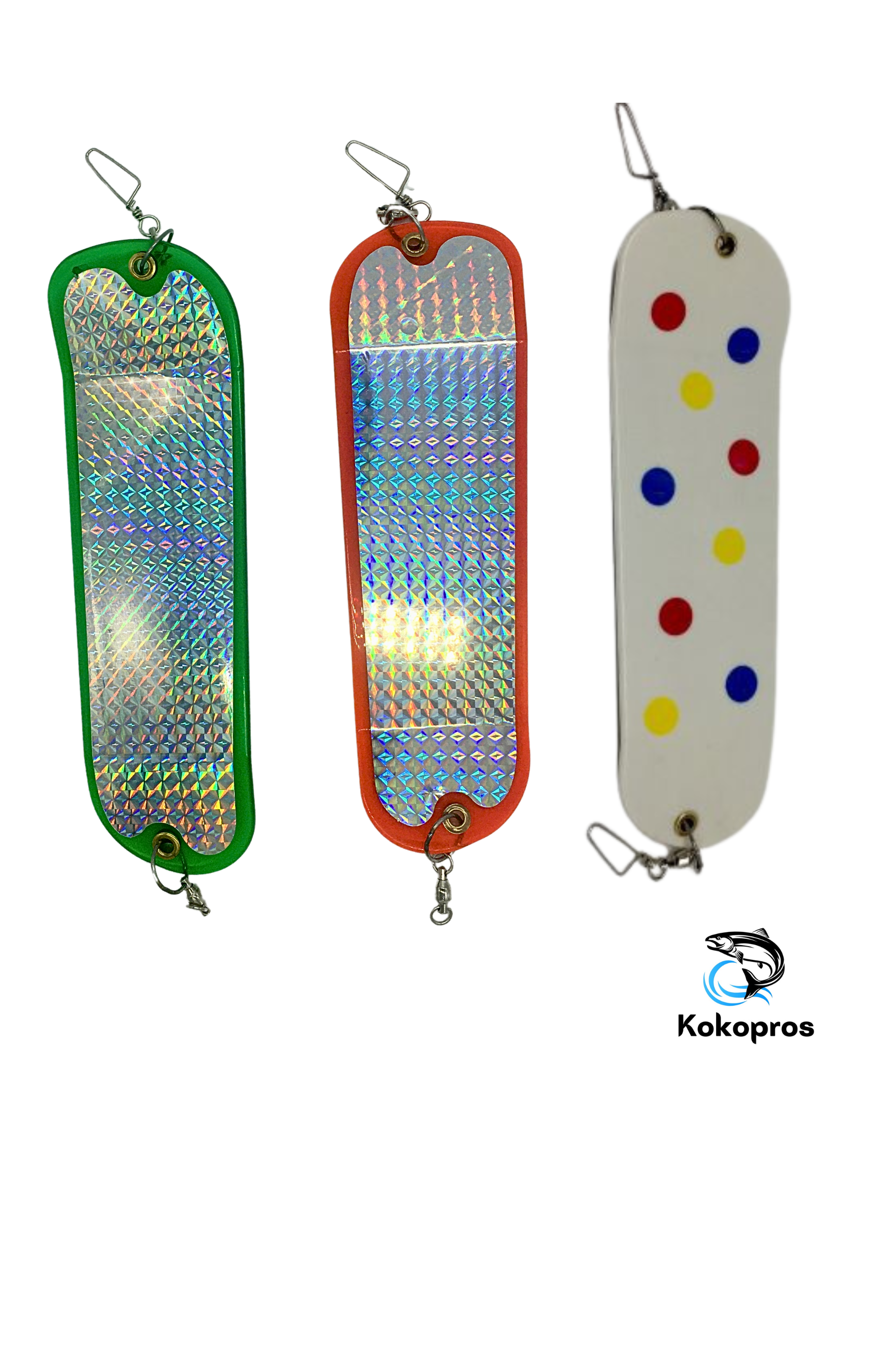 KOKOPROS ® Salmon Fishing Flashers *8 1/2 in 3 PK- Green Machine, Orange Machine & Wonder Machine.
