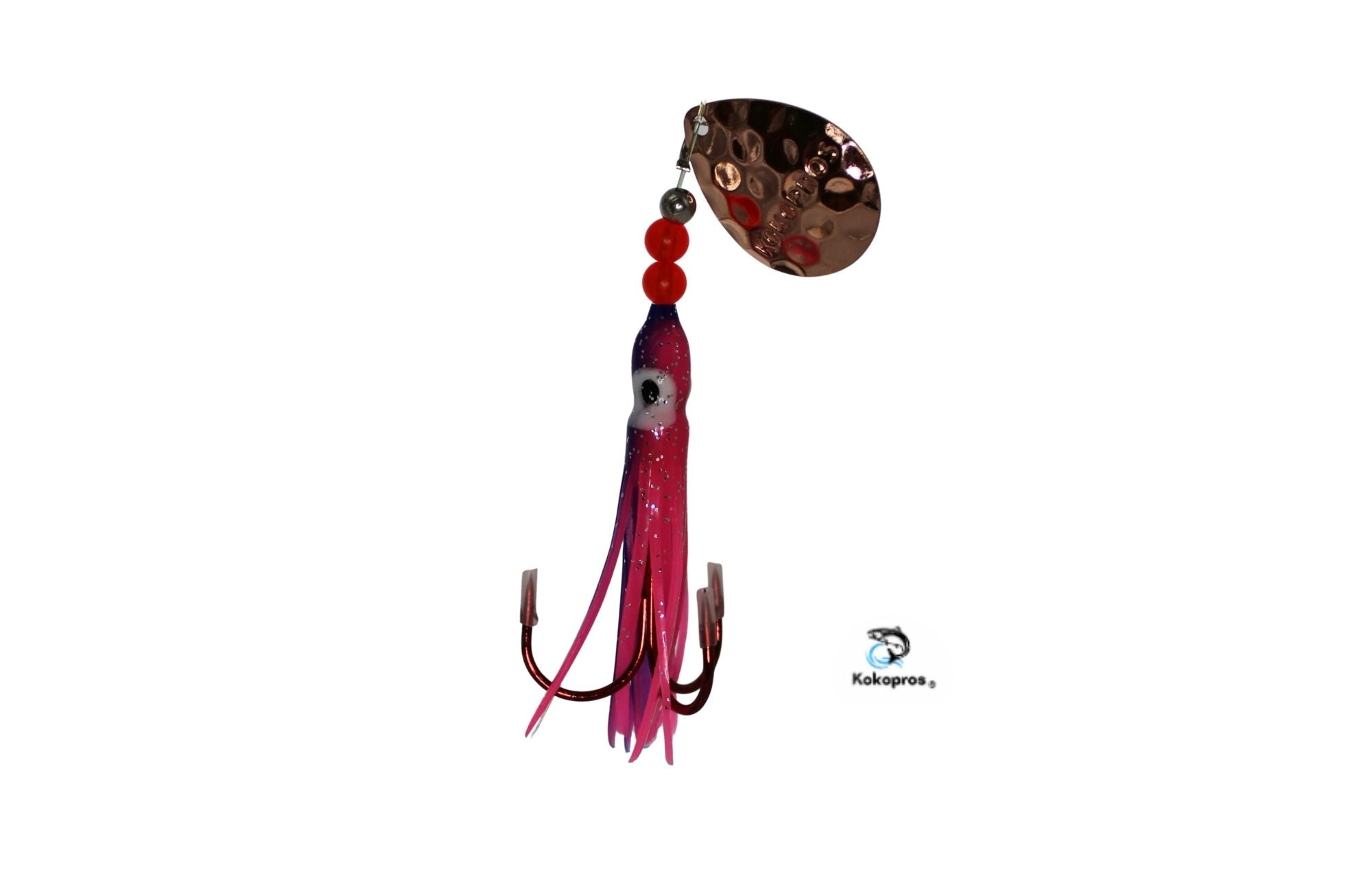 Salmon Tackle - Kokopros® Purple and Pink - 2/0 Treble - Luminous Salmon Hoochie - Kokopros Spinner Blade- (TREBLE)
