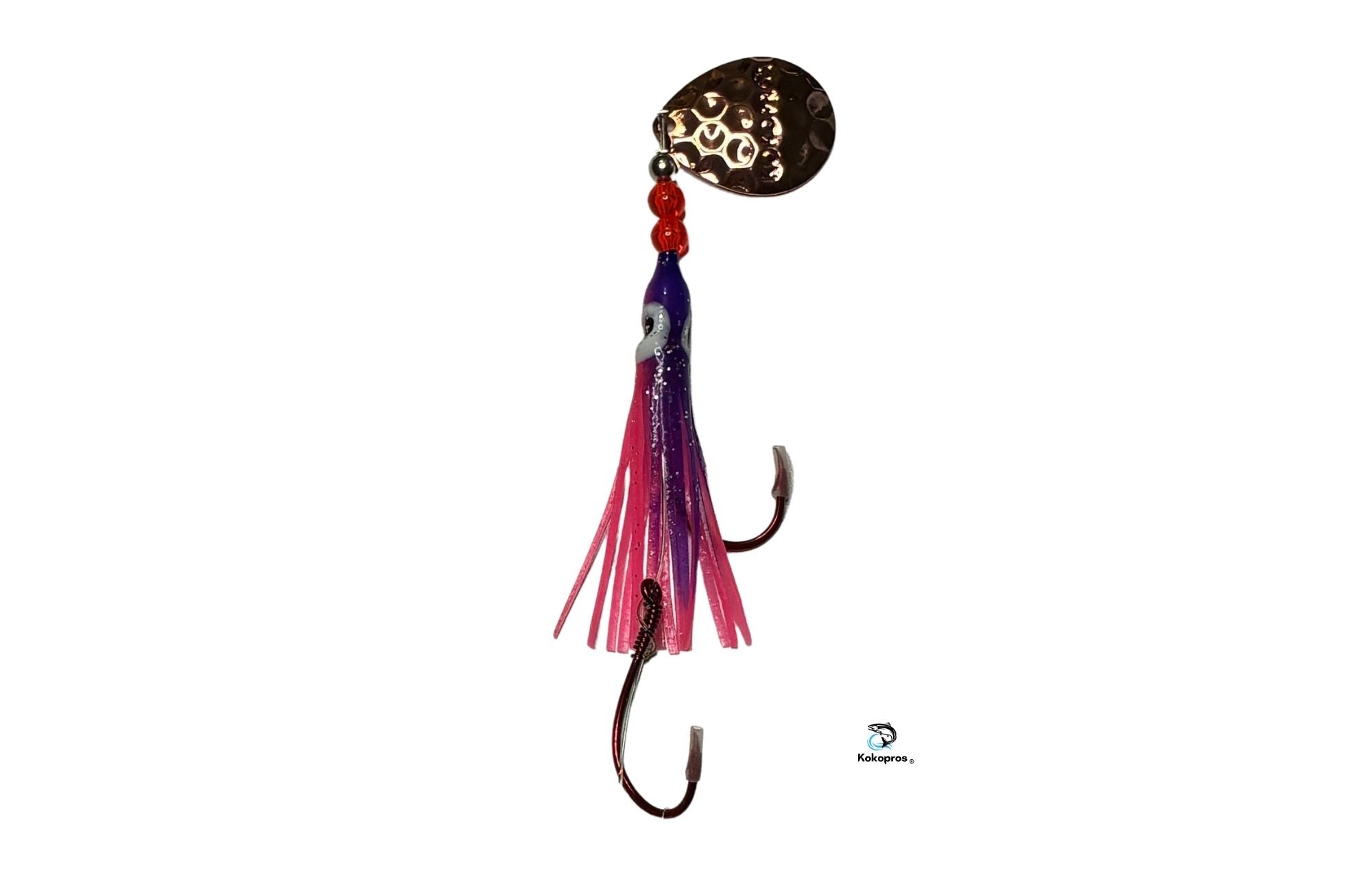 Salmon Tackle - Kokopros® Purple and Pink - Snell - Luminous Salmon Hoochie - Kokopros Spinner Blade- (SNELL