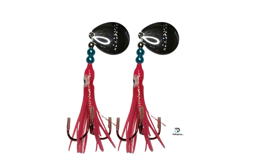 Salmon Tackle- Kokopros® Twin Pack Hot Pink  2/0 Treble- Luminous Salmon Hoochie Kokopros Spinner Blade (TREBLE)