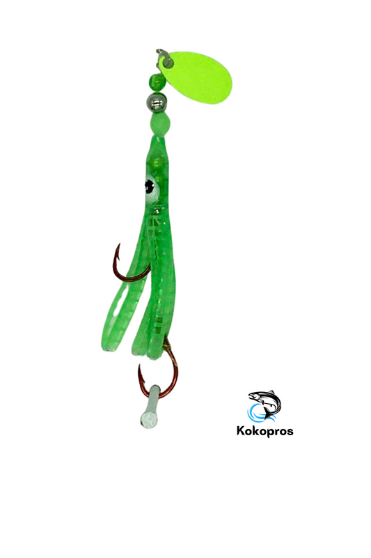 KOKOPROS®  Green #4  Luminous Micro Hoochies 4.5 cm  (Ready to fish)