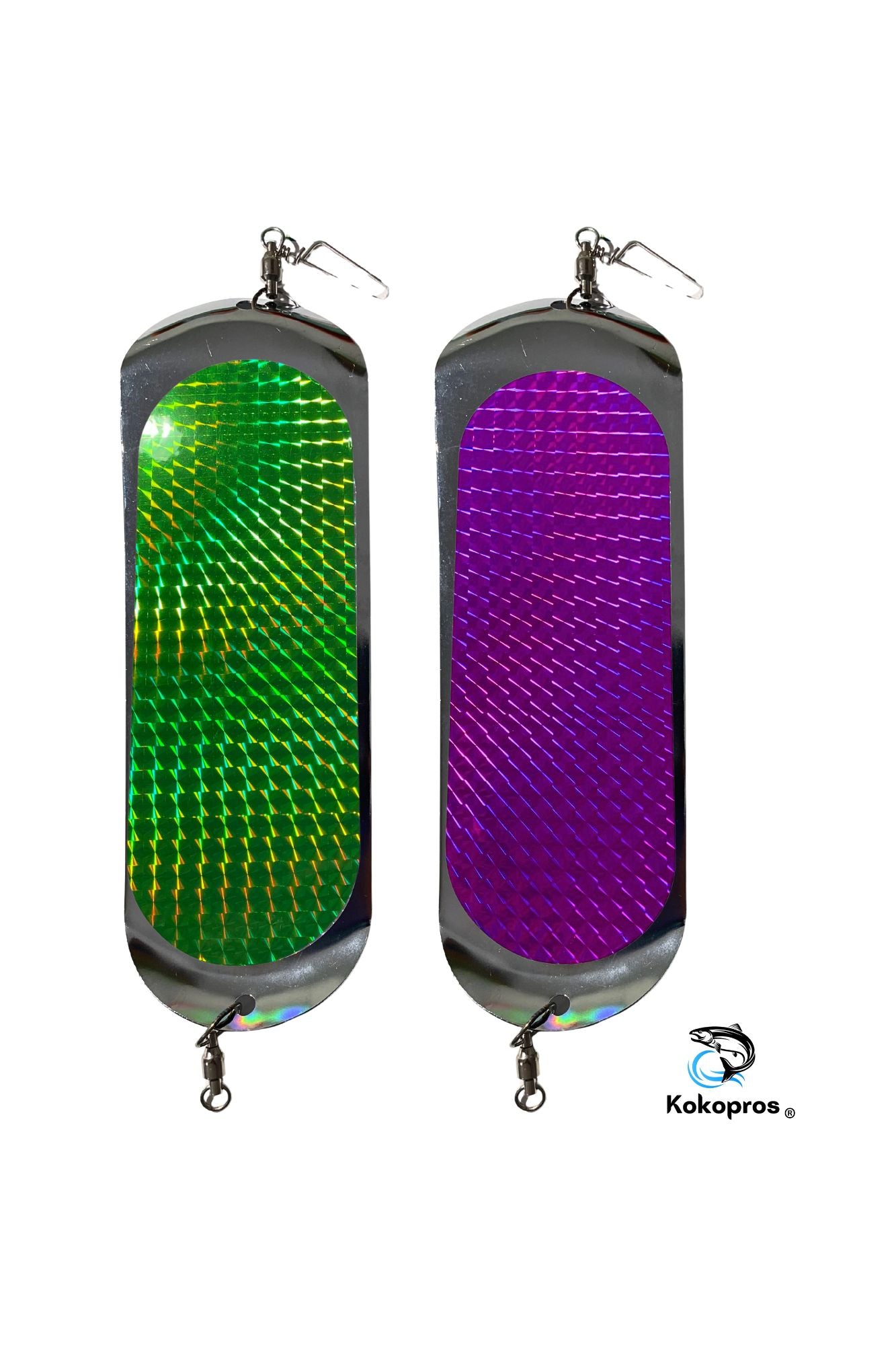 Kokopros Skateboard 8 1/2" Salmon Fishing Flashers - Green & Purple - 2-PACK