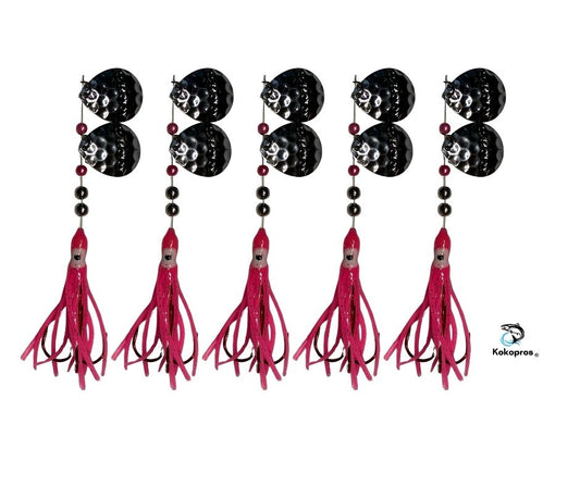 Salmon Tackle- Kokopros®   Hot Pink (5  Pack) 2/0 Treble- Luminous Salmon Hoochie Kokopros (2) Spinner Blades (TREBLE)