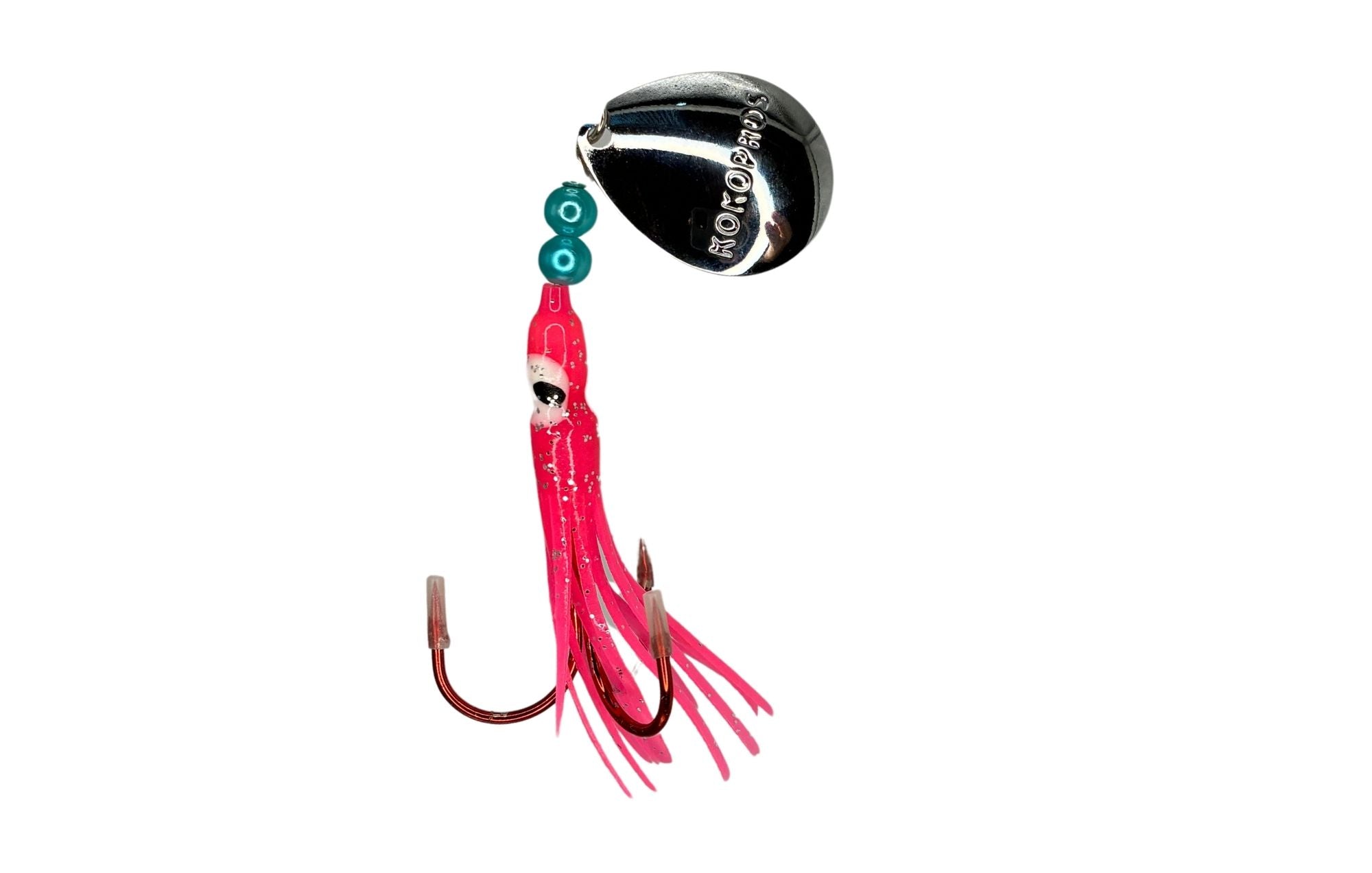 Salmon Tackle Kokopros®-Hot Pink - 2/0 Treble- Luminous Salmon Hoochie Kokopros Colorado Spinner Blade- (TREBLE