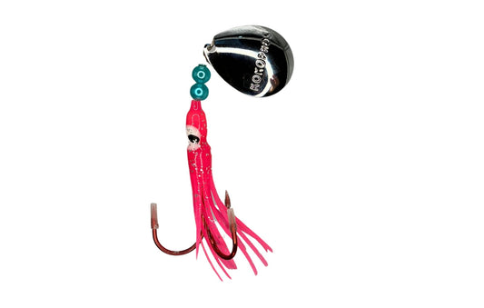 Salmon Tackle Kokopros®-Hot Pink - 2/0 Treble- Luminous Salmon Hoochie Kokopros Colorado Spinner Blade- (TREBLE