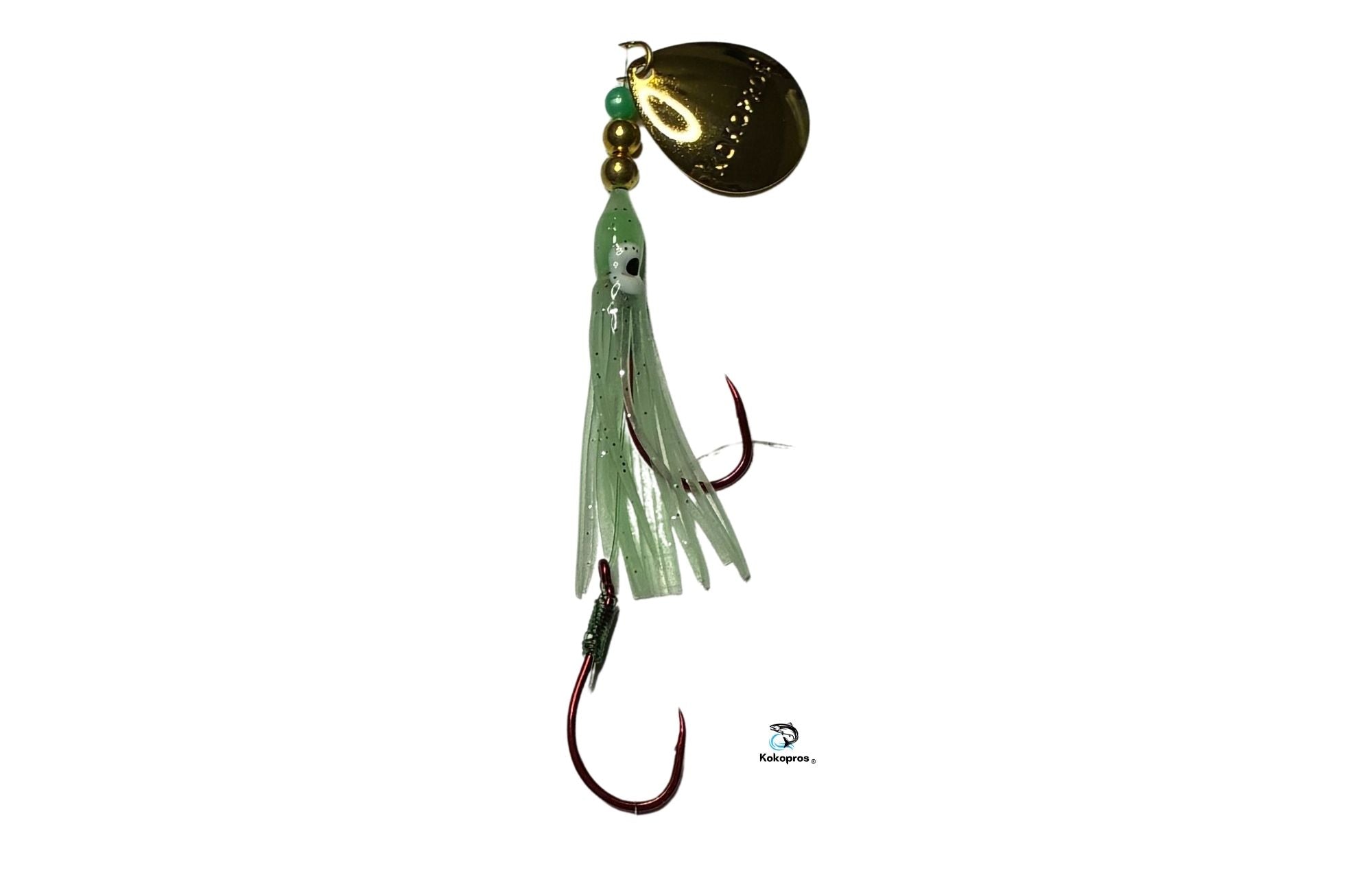Salmon Tackle-Kokopros®  Lt Green  Trolling Salmon Hoochie Kokopros Spinner Blade- 4/0 Snell- ( SNELL )
