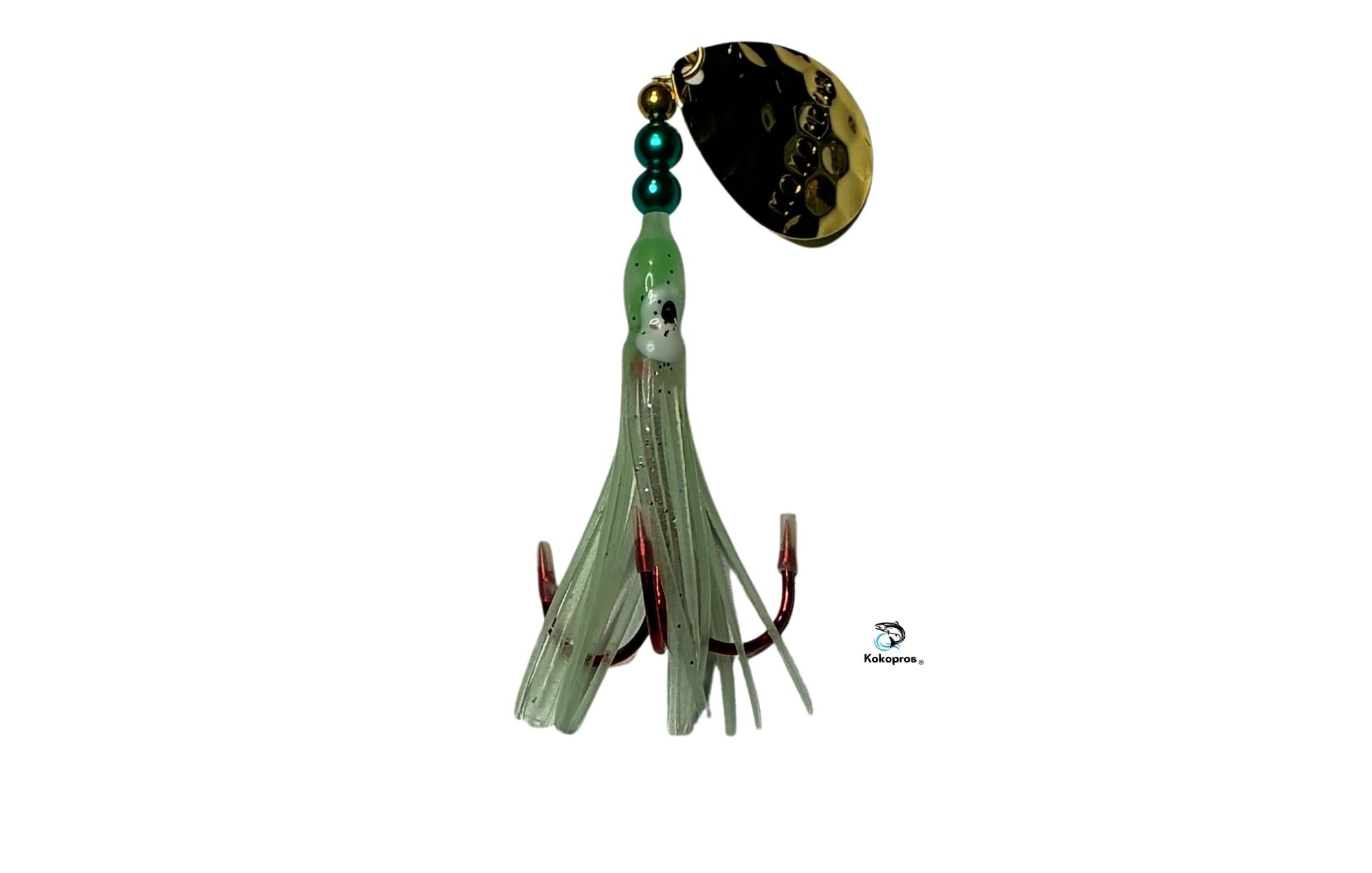 Salmon Tackle -Kokopros® Light Green - 2/0 Treble- Luminous Salmon Hoochie Kokopros Spinner Blade (TREBLE)