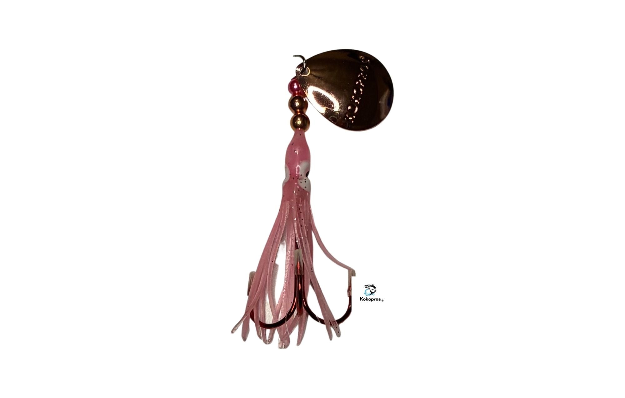 Salmon Tackle - Kokopros® Light Pink #1- 2/0 Treble- Luminous Salmon Hoochie Kokopros Spinner Blade, (TREBLE)