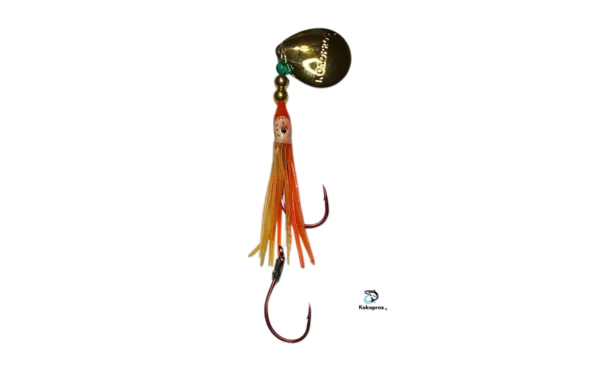 Salmon Tackle -Kokopros® Orange Chartreuse 4/0 Snells - Luminous Salmon Hoochie and a  Kokopros Spinner Blade (SNELL)