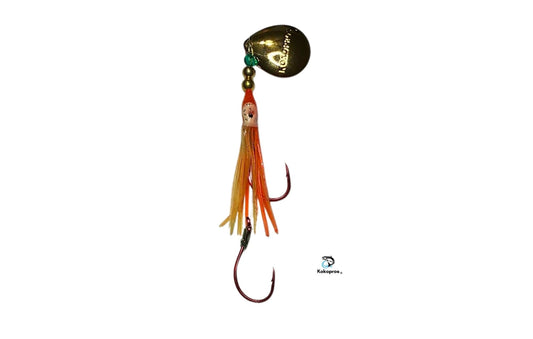 Salmon Tackle -Kokopros® Orange Chartreuse 4/0 Snells - Luminous Salmon Hoochie and a  Kokopros Spinner Blade (SNELL)