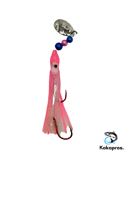 KOKOPROS® Pink and White Luminous Octopus Hoochies 6 cm (Ready to fish)