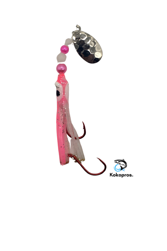 KOKOPROS®  Pink and White #3  Luminous Micro Hoochies 4.5 cm  (Ready to fish)