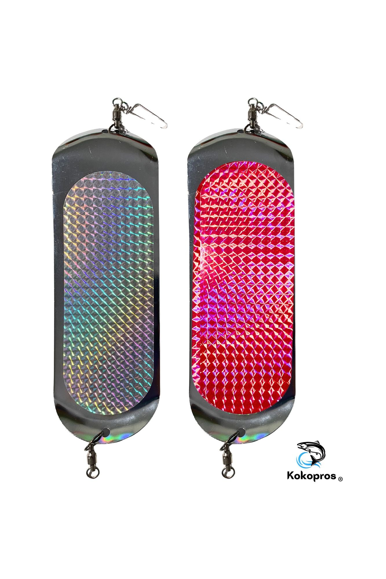 Kokopros Skateboard 8 1/2" Salmon Fishing Flashers - Silver and Red - 2-PACK