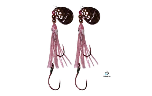 Salmon Tackle - Kokopros® Twin Pack Light Pink  - 4/0 Octopus Snell-Luminous Salmon Hoochie Kokopros Spinner Blade (SNELL)