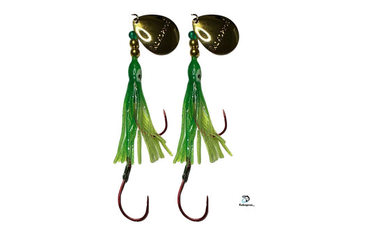 Salmon Tackle - Kokopros® Twin Pack Green Chartreuse - 4/0 Octopus Snell-Luminous Salmon Hoochie Kokopros Spinner Blade (SNELL)