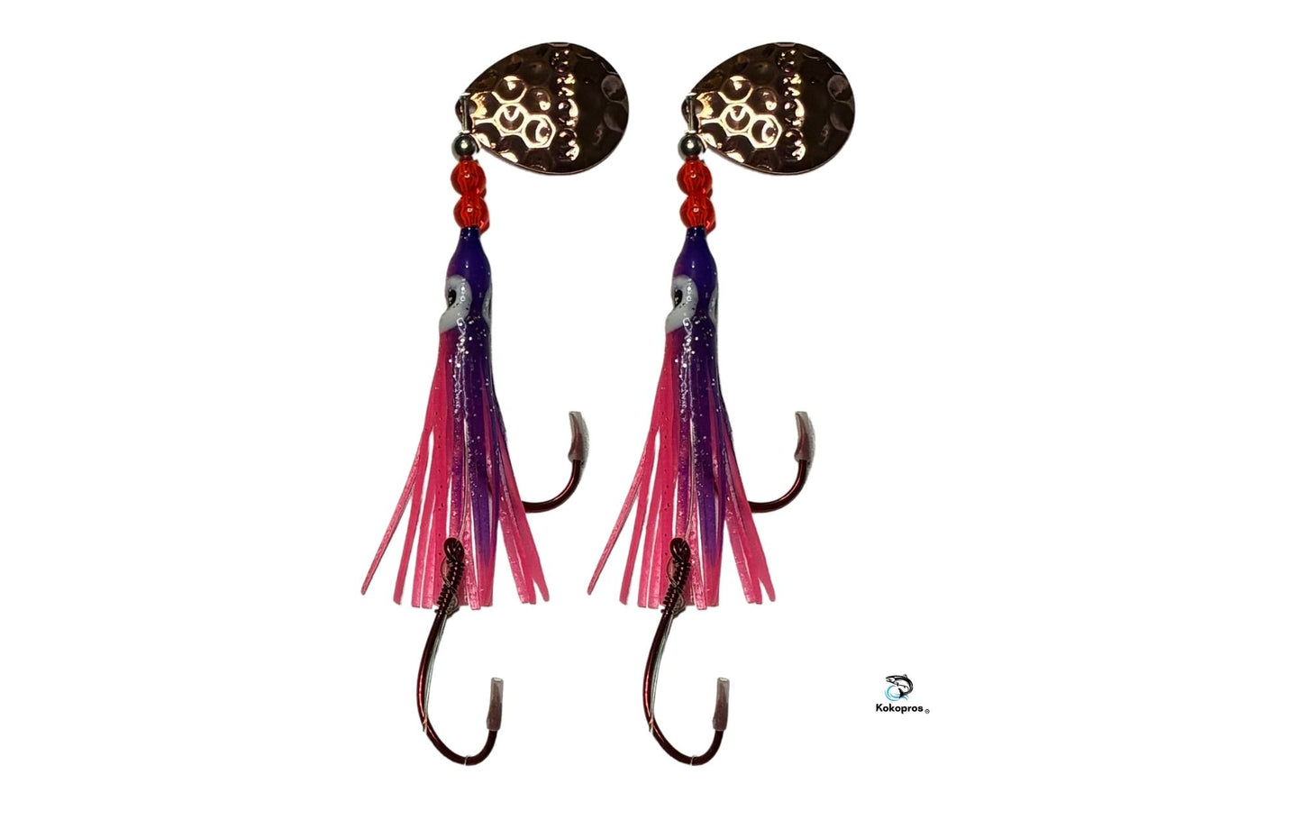 Salmon Tackle - Kokopros® Twin Pack Pink and Purple- 4/0 Octopus Snell-Luminous Salmon Hoochie Kokopros Spinner Blade (SNELL)