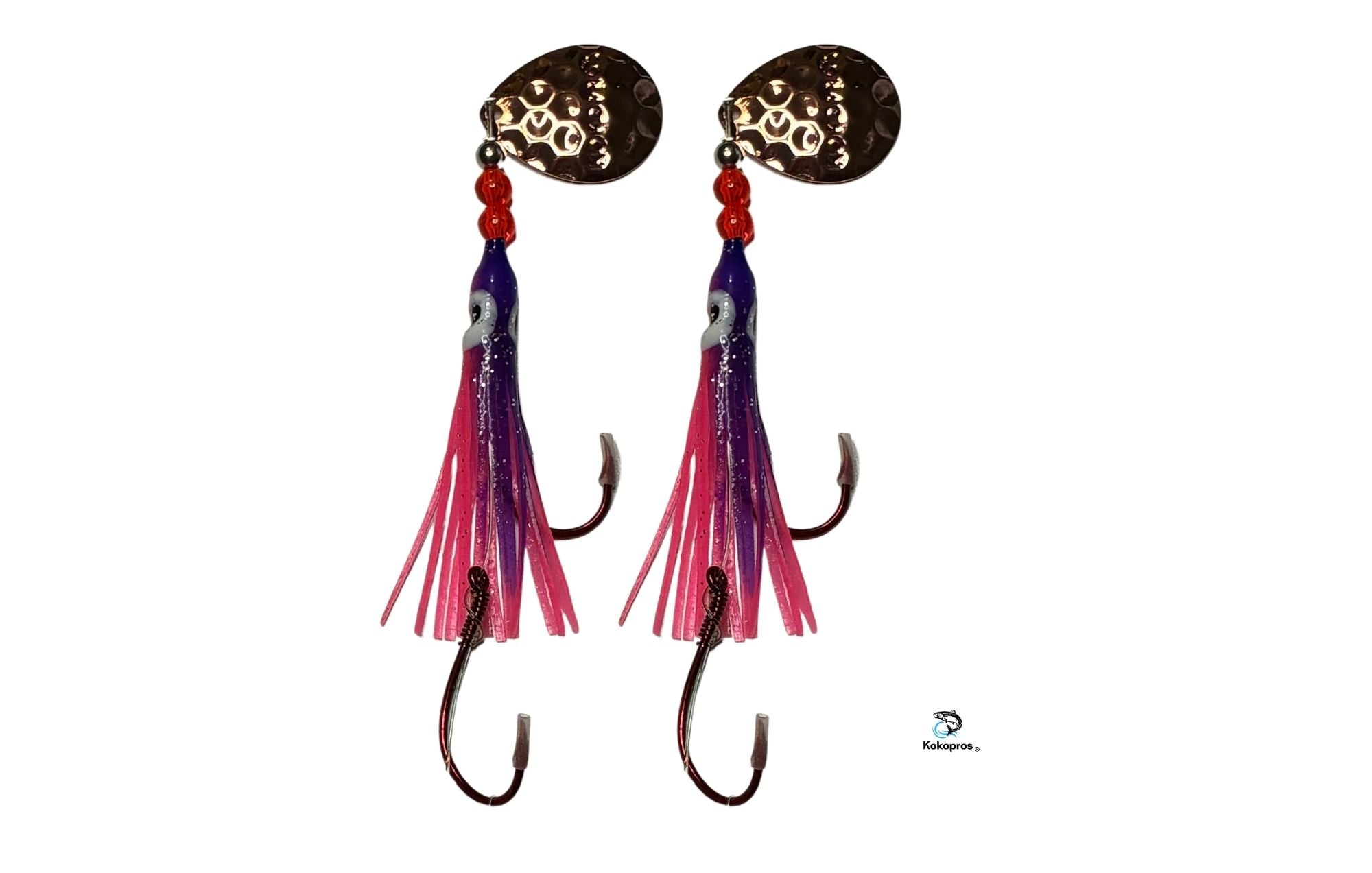 Salmon Tackle - Kokopros® Twin Pack Pink and Purple- 4/0 Octopus Snell-Luminous Salmon Hoochie Kokopros Spinner Blade (SNELL)
