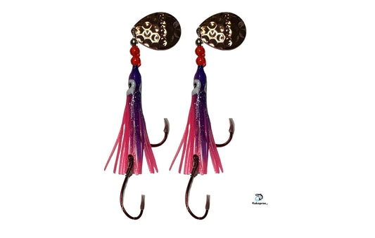 Salmon Tackle - Kokopros® Twin Pack Pink and Purple- 4/0 Octopus Snell-Luminous Salmon Hoochie Kokopros Spinner Blade (SNELL)